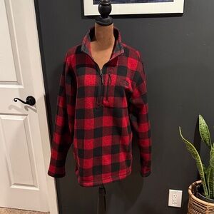 The North Face Red and Black Plaid Fleece Pullover